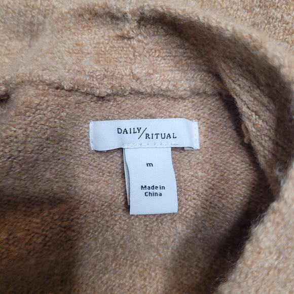 Daily Ritual Sweater Medium Tan Open Front Cardigan Pockets Cozy Boucle Knit NEW - Picture 6 of 9